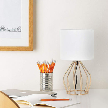 Gold Table Lamp - Modern Style Desk Lamp with Hollowed Out Base Linen Fabric Shade, Small Golden Bedside Lamp for Bedrooms, Living Room