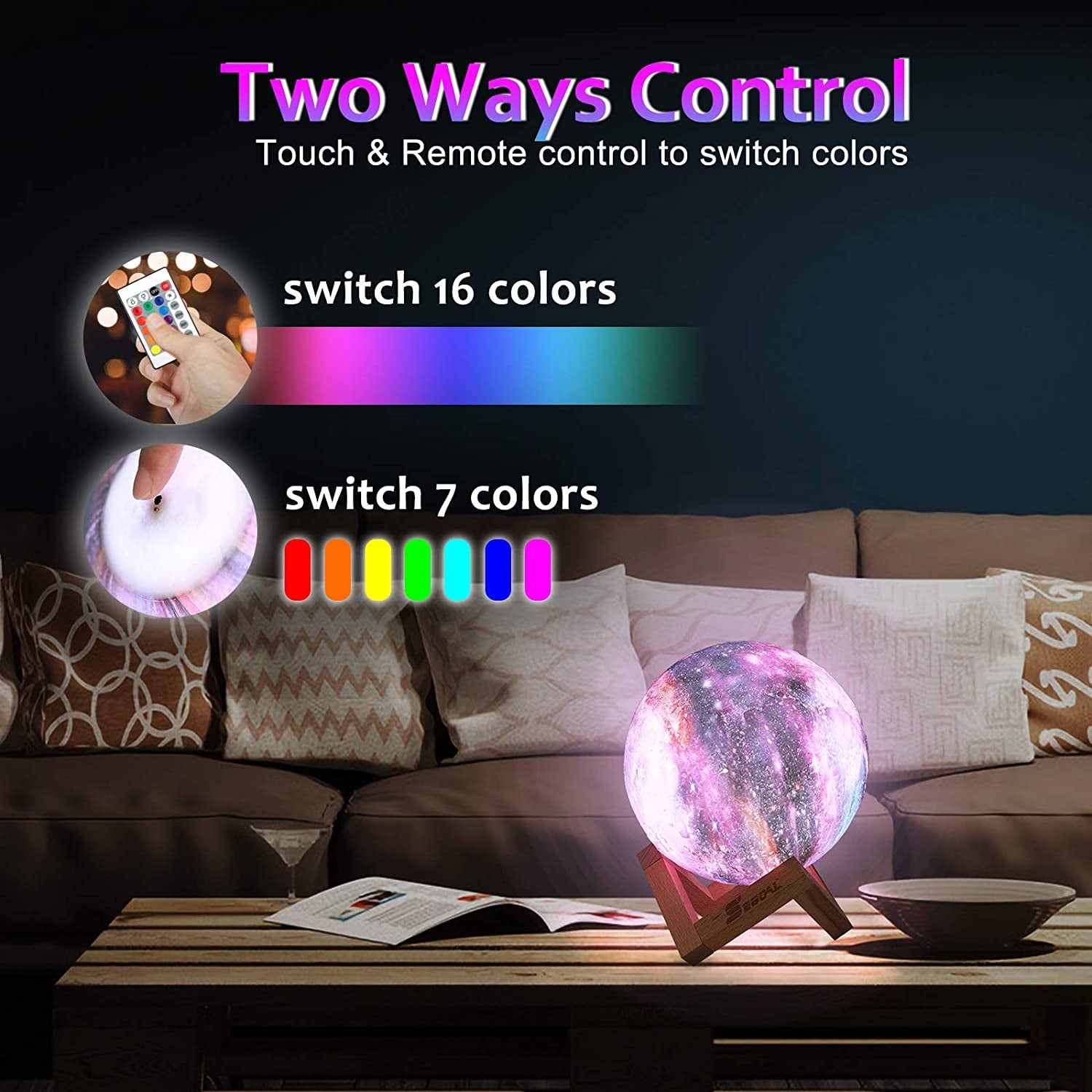 Moon Lamp Galaxy Lamp 5.9'' - Galaxy Moon Lamp Night Light 16 Colors Led Moon Nightlight Touch & Remote Control Lamp - 3D Moon Lamp Led Night Light Galaxy Moon Light Lamp Unique Gifts for Space Lovers